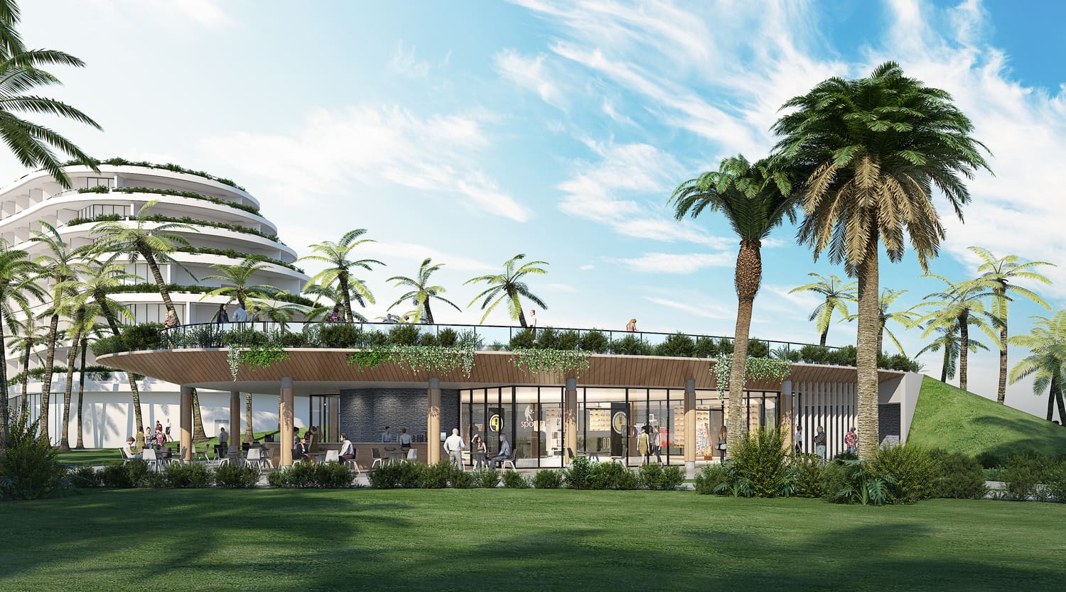 rendered image of hotel exterior from the side