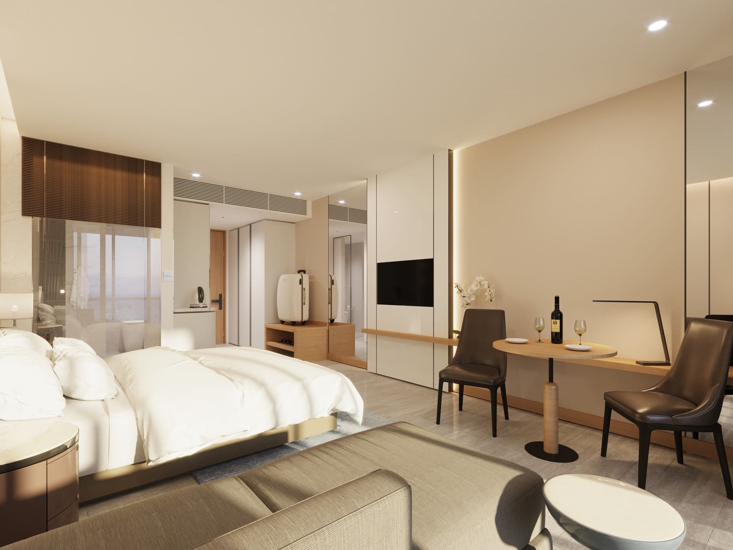 rendered image of the bedroom of the Marriott in Hon Tam