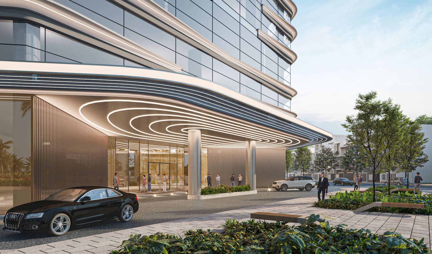 rendered image of drop-off area the Marriott and Centara