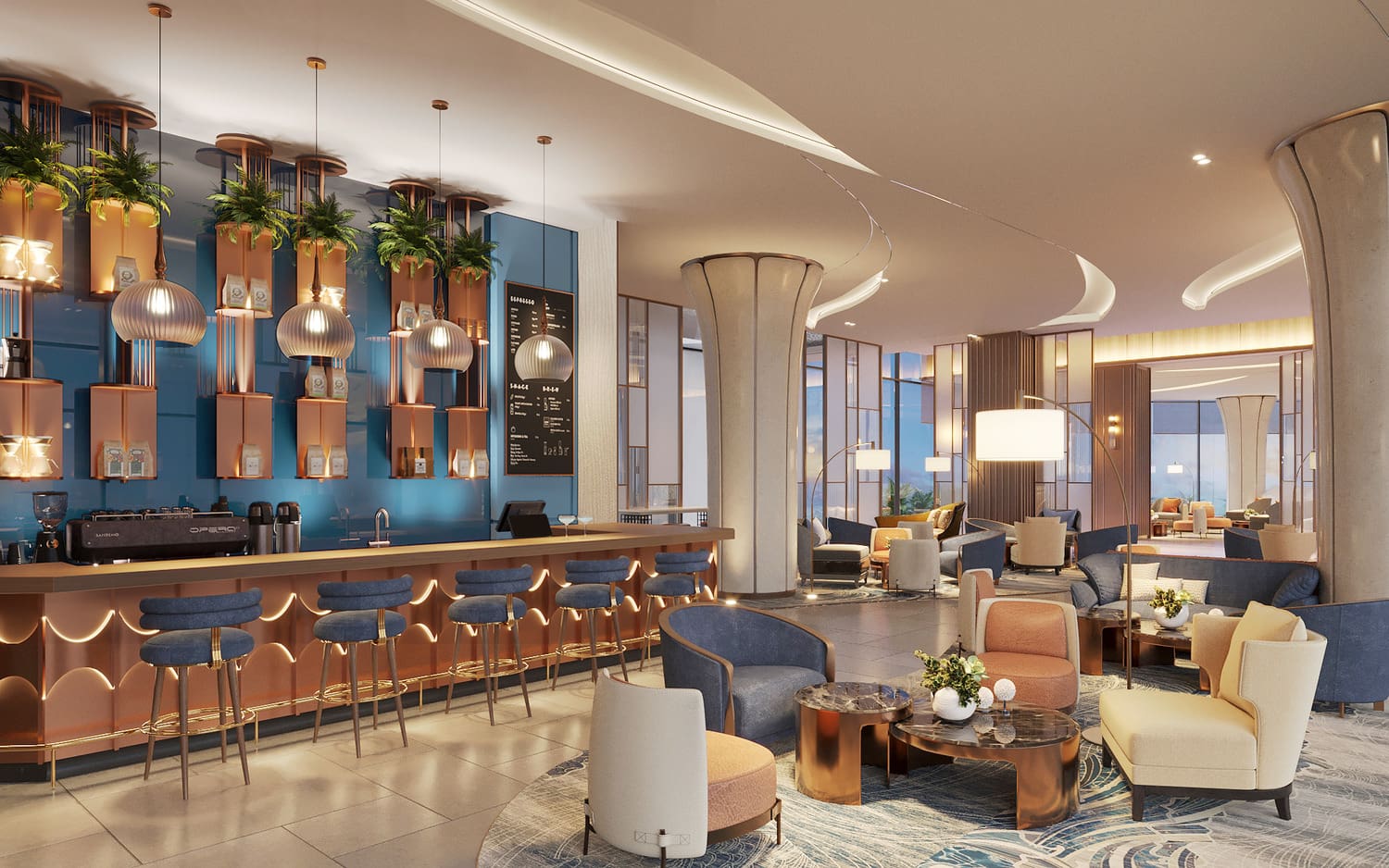 rendered image of bar and lounge area of Ixora 2