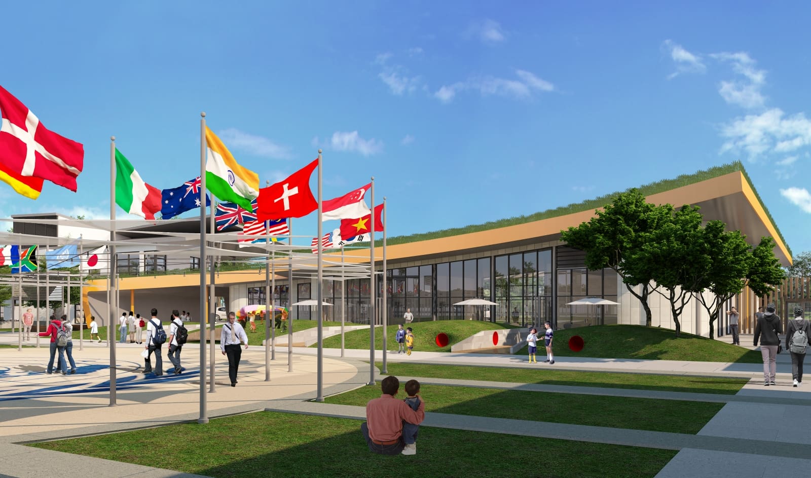 rendered image of front entrance of UNIS School