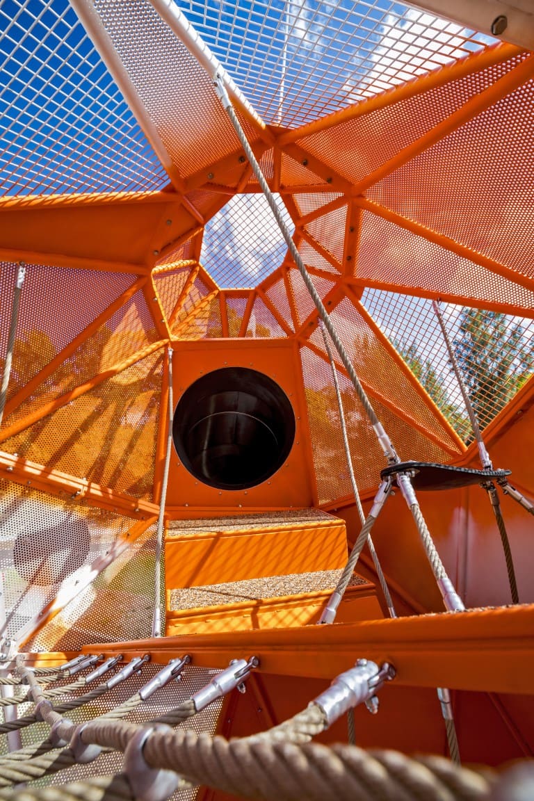 inside view of the koi fish climbing tower