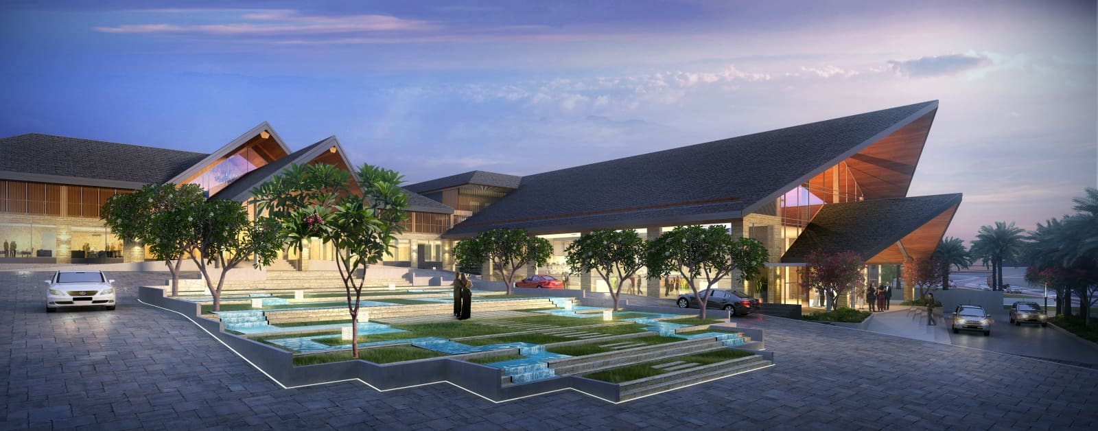 rendered image of full exterior from the front of the Marriott in Hoi An