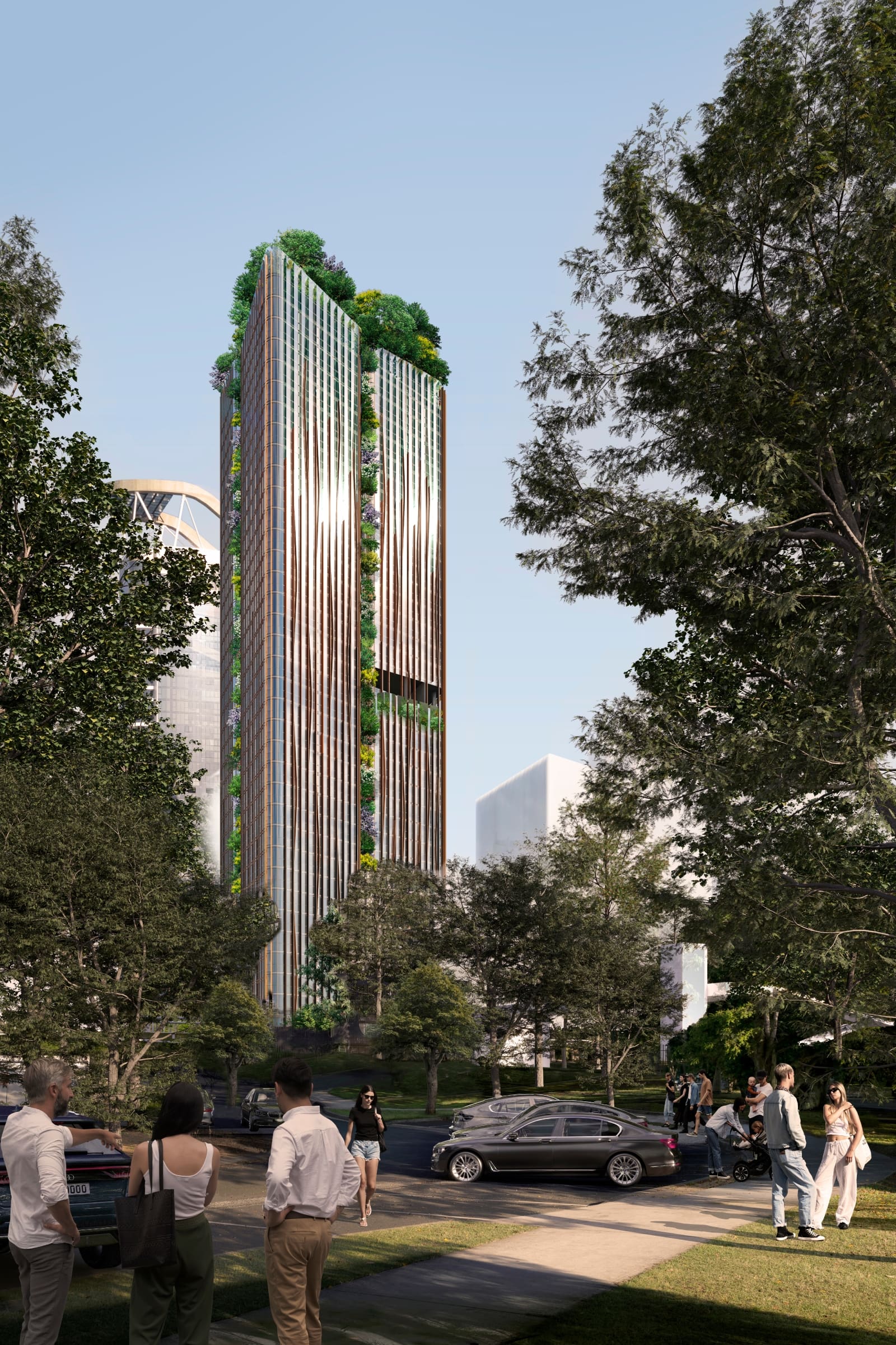 render image of an alternate view of the exterior of Blaxland Rd, Rhodes residential building